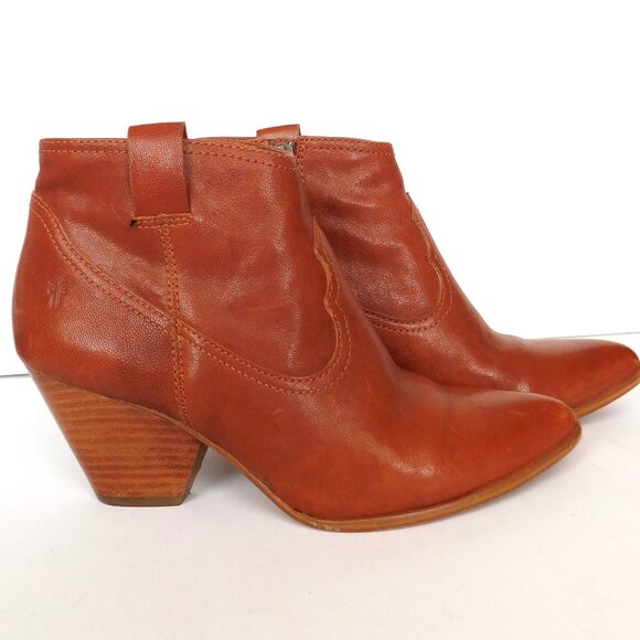 Frye Women’s Reina Cognac Brown Leather Western Ankle Bootie Boots - Picture 1 of 11